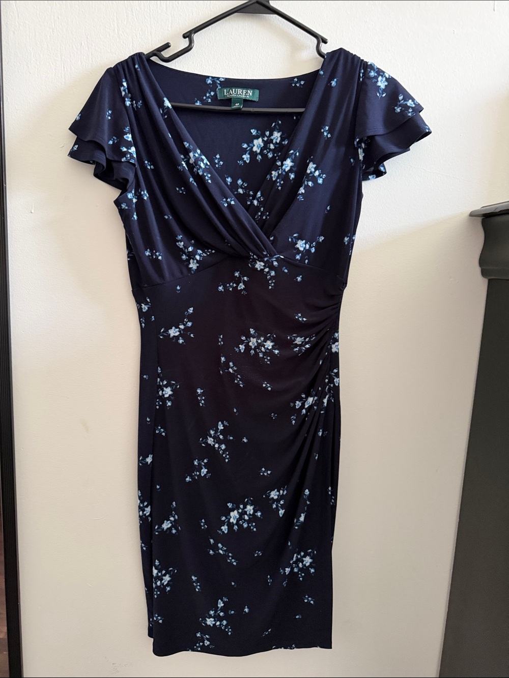 Ralph Lauren Navy Midi Dress with Light Blue Floral Print
